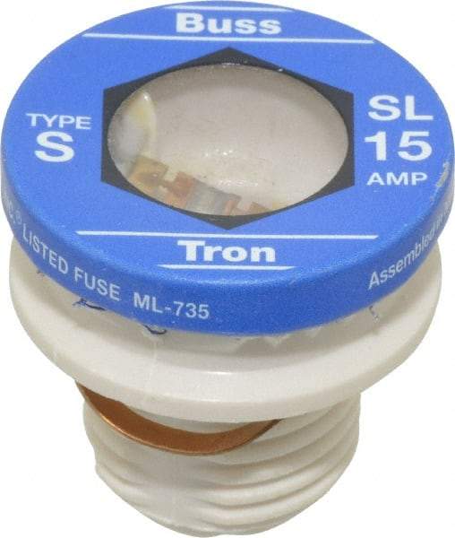 Ferraz Shawmut - 125 VAC, 15 Amp, Time Delay Plug Fuse - Screw Mount Mount, 1.29" OAL, 10 at AC kA Rating, 1-1/8" Diam - Exact Industrial Supply