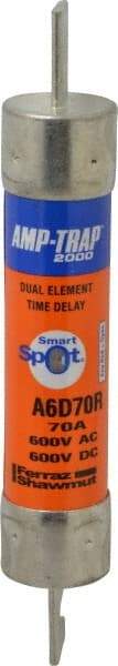 Ferraz Shawmut - 600 VAC/VDC, 70 Amp, Time Delay General Purpose Fuse - Clip Mount, 7-7/8" OAL, 100 at DC, 200 at AC kA Rating, 1-5/16" Diam - Exact Industrial Supply