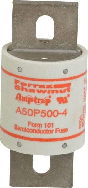 Ferraz Shawmut - 450 VDC, 500 VAC, 500 Amp, Fast-Acting Semiconductor/High Speed Fuse - Bolt-on Mount, 4-15/32" OAL, 100 at AC, 79 at DC kA Rating, 2" Diam - Exact Industrial Supply