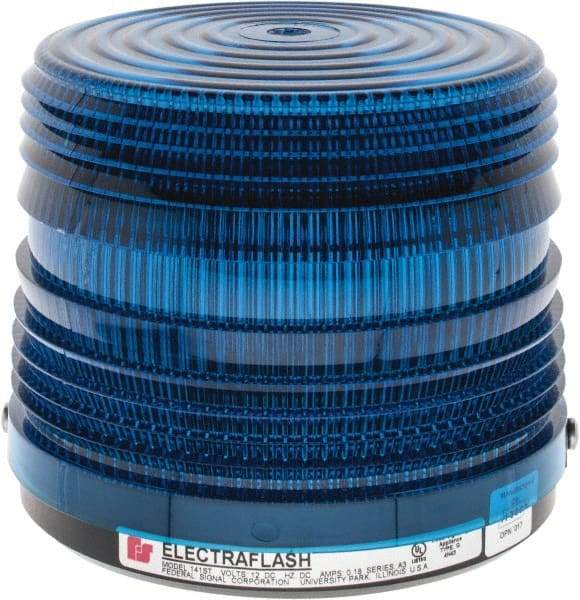Federal Signal Corp - 12 VDC, 3R NEMA Rated, Strobe Tube, Blue, Strobe Light - 80 Flashes per min, 5-1/2 Inch Diameter, 5-1/16 Inch High, IP66 Ingress Rating, Surface Mount - Exact Industrial Supply