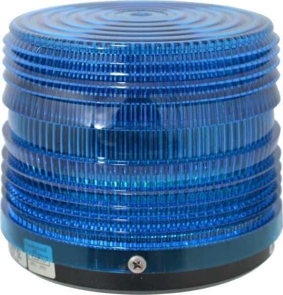 Federal Signal Corp - 120 VAC, 3R NEMA Rated, Strobe Tube, Blue, Strobe Light - 80 Flashes per min, 1/2 Inch Pipe, 5-1/2 Inch Diameter, 5-1/4 Inch High, IP66 Ingress Rating, Pipe Mount - Exact Industrial Supply