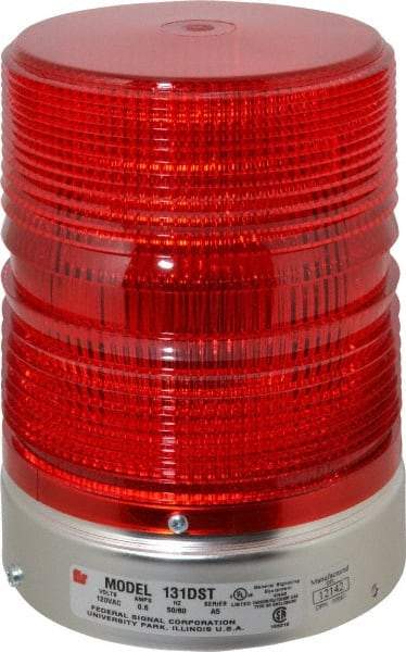 Federal Signal Corp - 120 VAC, 3R NEMA Rated, Strobe Tube, Red, Double Flash Strobe Light - 80 Flashes per min, 1/2 Inch Pipe, 5-11/16 Inch Diameter, 8-1/2 Inch High, IP45 Ingress Rating, Pipe Mount - Exact Industrial Supply