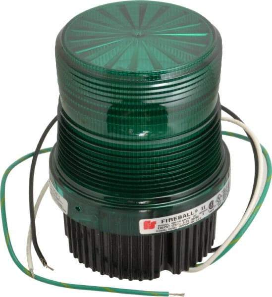 Federal Signal Corp - 120 VAC, 4X NEMA Rated, Strobe Tube, Green, Single Flash Strobe Light - 90 Flashes per min, 1/2 Inch Pipe, 3-15/16 Inch Diameter, 5-1/4 Inch High, IP66 Ingress Rating, Pipe Mount, Surface Mount - Exact Industrial Supply