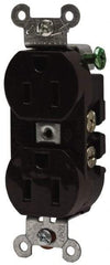 Hubbell Wiring Device-Kellems - 125 VAC, 15 Amp, 5-15R NEMA Configuration, Brown, Specification Grade, Self Grounding Duplex Receptacle - 1 Phase, 2 Poles, 3 Wire, Flush Mount - Exact Industrial Supply