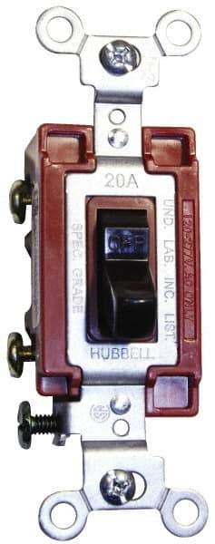 Hubbell Wiring Device-Kellems - 3 Pole, 120 to 277 VAC, 20 Amp, Commercial Grade, Toggle, Wall and Dimmer Light Switch - Exact Industrial Supply