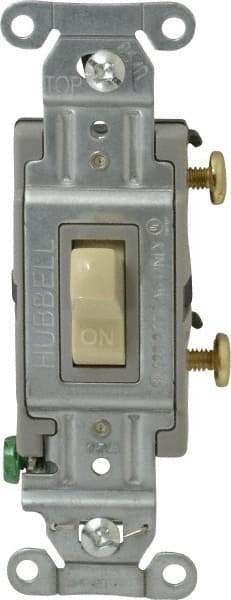Hubbell Wiring Device-Kellems - 1 Pole, 120 to 277 VAC, 15 Amp, Commercial Grade, Toggle, Wall and Dimmer Light Switch - 4-1/16 Inch High - Exact Industrial Supply