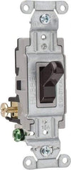 Hubbell Wiring Device-Kellems - 3 Pole, 120 to 277 VAC, 15 Amp, Commercial Grade, Toggle, Wall and Dimmer Light Switch - 4-1/16 Inch High - Exact Industrial Supply