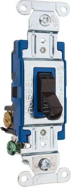 Hubbell Wiring Device-Kellems - 3 Pole, 120 to 277 VAC, 15 Amp, Commercial Grade, Toggle, Wall and Dimmer Light Switch - 4.06 Inch Wide x 103.2 mm High - Exact Industrial Supply