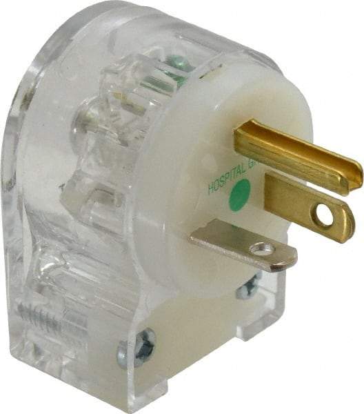 Hubbell Wiring Device-Kellems - 125 VAC, 20 Amp, 5-20P NEMA, Angled, Self Grounding, Hospital Grade Plug - 2 Pole, 3 Wire, 1 Phase, 1 hp, Nylon, Clear - Exact Industrial Supply