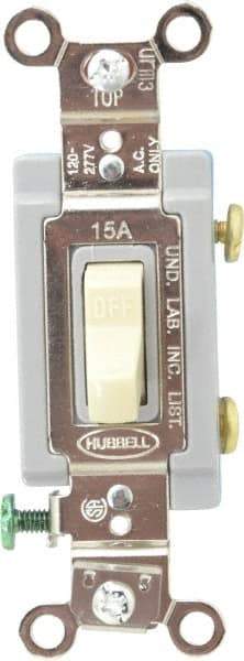 Hubbell Wiring Device-Kellems - 1 Pole, 120 to 277 VAC, 15 Amp, Industrial Grade Toggle, Wall and Dimmer Light Switch - 1-5/16 Inch Wide x 4-1/16 Inch High - Exact Industrial Supply