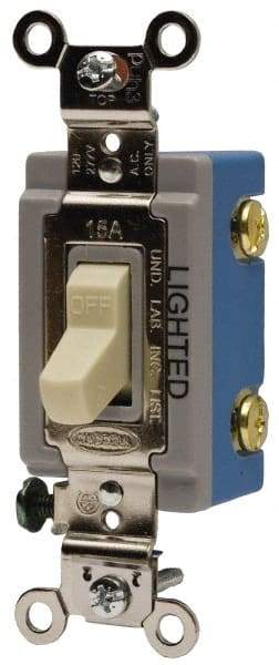 Hubbell Wiring Device-Kellems - 1 Pole, 120 VAC, 15 Amp, Residential Grade, Toggle, Wall and Dimmer Light Switch - 1-5/16 Inch Wide x 4-1/16 Inch High - Exact Industrial Supply