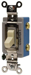Hubbell Wiring Device-Kellems - 3 Pole, 120 to 277 VAC, 20 Amp, Residential Grade, Toggle, Wall and Dimmer Light Switch - 1-5/16 Inch Wide x 4-1/16 Inch High - Exact Industrial Supply