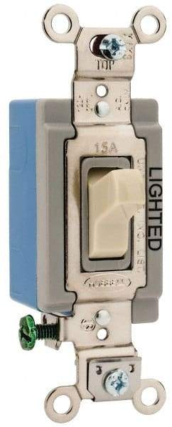 Hubbell Wiring Device-Kellems - 1 Pole, 120 to 277 VAC, 15 Amp, Residential Grade, Toggle, Wall and Dimmer Light Switch - 1-5/16 Inch Wide x 4-1/16 Inch High - Exact Industrial Supply