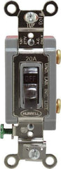 Hubbell Wiring Device-Kellems - 1 Pole, 120 to 277 VAC, 20 Amp, Industrial Grade, Toggle, Wall and Dimmer Light Switch - 1-5/16 Inch Wide x 4-1/16 Inch High - Exact Industrial Supply