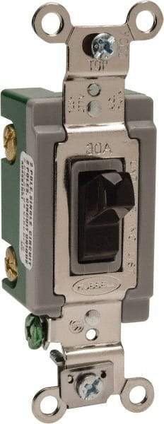 Hubbell Wiring Device-Kellems - 2 Pole, 120 to 277 VAC, 30 Amp, Industrial Grade, Toggle, Wall and Dimmer Light Switch - 1-5/16 Inch Wide x 4-1/16 Inch High - Exact Industrial Supply