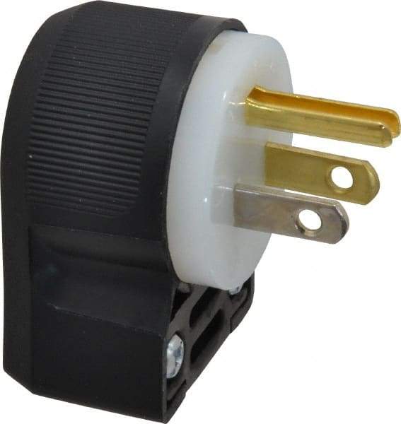 Hubbell Wiring Device-Kellems - 125 VAC, 15 Amp, 5-15P NEMA, Angled, Self Grounding, Commercial, Industrial Grade Plug - 2 Pole, 3 Wire, 1 Phase, 1/2 hp, Nylon, Black, White - Exact Industrial Supply