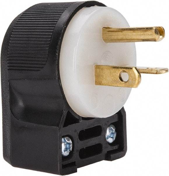 Hubbell Wiring Device-Kellems - 250 VAC, 20 Amp, 6-20P NEMA, Angled, Self Grounding, Commercial, Industrial Grade Plug - 2 Pole, 3 Wire, 1 Phase, 2 hp, Nylon, Black, White - Exact Industrial Supply