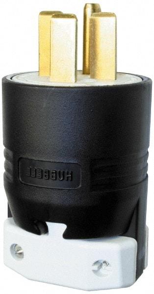 Hubbell Wiring Device-Kellems - 250 VAC, 30 Amp, 15-30P NEMA, Straight, Self Grounding, Commercial, Industrial Grade Plug - 3 Pole, 4 Wire, 3 Phase, 3 hp, Nylon, Black, White - Exact Industrial Supply