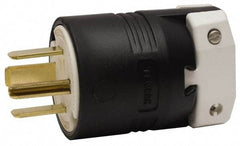 Hubbell Wiring Device-Kellems - 250 VAC, 60 Amp, 15-60P NEMA, Straight, Self Grounding, Commercial, Industrial Grade Plug - 3 Pole, 4 Wire, 3 Phase, 10 hp, Nylon, Black, White - Exact Industrial Supply