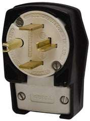 Hubbell Wiring Device-Kellems - 250 VAC, 30 Amp, 15-30P NEMA, Angled, Self Grounding, Commercial, Industrial Grade Plug - 3 Pole, 4 Wire, 3 Phase, 3 hp, Nylon, Black, White - Exact Industrial Supply