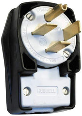 Hubbell Wiring Device-Kellems - 250 VAC, 60 Amp, 15-60P NEMA, Angled, Self Grounding, Commercial, Industrial Grade Plug - 3 Pole, 4 Wire, 3 Phase, 10 hp, Nylon, Black, White - Exact Industrial Supply