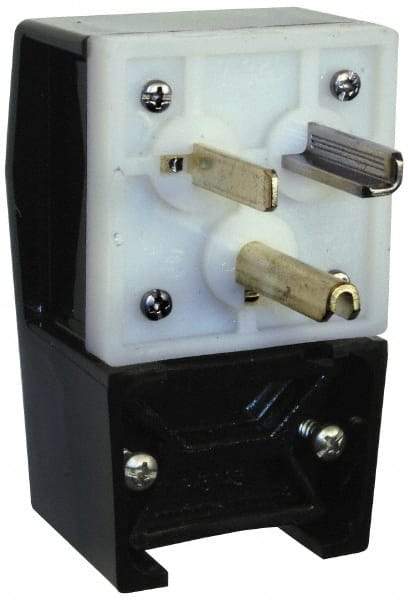 Hubbell Wiring Device-Kellems - 125 VAC, 30 Amp, 5-30P NEMA, Angled, Self Grounding, Commercial, Industrial Grade Plug - 2 Pole, 3 Wire, 1 Phase, 2 hp, Nylon, Black, White - Exact Industrial Supply