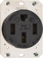 Hubbell Wiring Device-Kellems - 125/250 VAC, 50 Amp, 14-50R NEMA Configuration, Black, Industrial Grade, Self Grounding Single Receptacle - 1 Phase, 3 Poles, 4 Wire, Flush Mount - Exact Industrial Supply