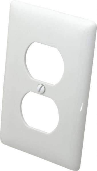 Hubbell Wiring Device-Kellems - 1 Gang, 4-1/2 Inch Long x 2.78 Inch Wide, Standard Outlet Wall Plate - Duplex Outlet, White, Nylon - Exact Industrial Supply