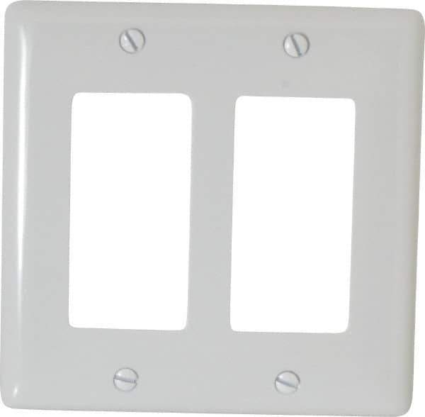 Hubbell Wiring Device-Kellems - 2 Gang, 4-1/2 Inch Long x 4.6 Inch Wide, Standard Outlet Wall Plate - GFCI/Surge Receptacle, White, Nylon - Exact Industrial Supply