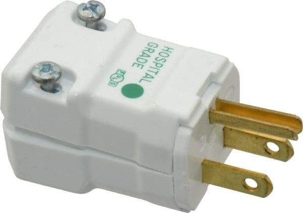 Hubbell Wiring Device-Kellems - 125 VAC, 15 Amp, 5-15P NEMA, Valise, Self Grounding, Hospital Grade Plug - 2 Pole, 3 Wire, 1 Phase, 1/2 hp, Nylon, White - Exact Industrial Supply