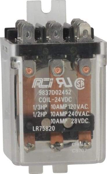 ACI - 11 Pins, Square Electromechanical Blade General Purpose Relay - 10 Amp at 240 VAC, 3PDT, 24 VDC - Exact Industrial Supply