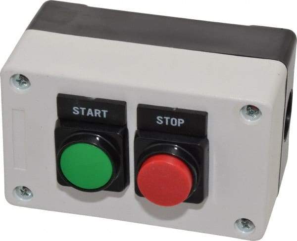 ACI - 2 Operator, Flush Pushbutton Control Station - Start-Stop (Legend), 1NO/1NC Contact - Exact Industrial Supply