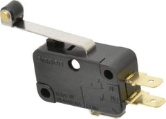 Omron - 0.6 Amp at 125 VDC, 0.3 Amp at 250 VDC, 10 Amp at 250 VAC, SPDT, Hinge Roller Lever, General Purpose Snap Action Switch - 250 VAC, Quick Connect Terminal, 4.4 Ounce Max Operating Force, 18.8mm High x 37.8mm Long x 10.3mm Wide, -13 to 176°F - Exact Industrial Supply