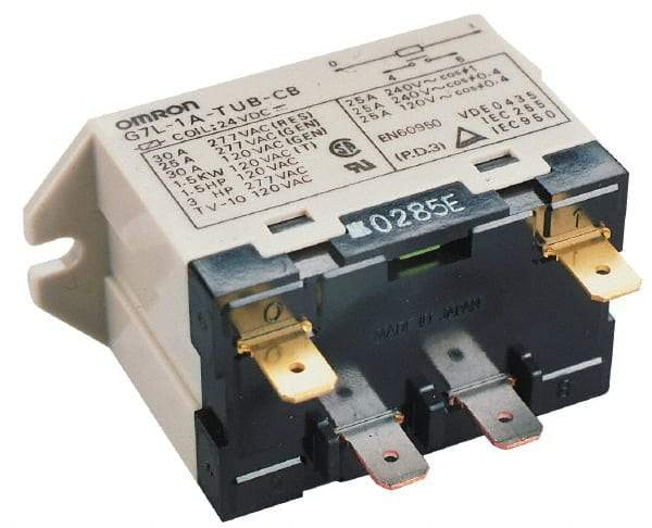 Omron - 1.7 to 2.5 VA Power Rating, Standard Electromechanical Quick Connect General Purpose Relay - 25 Amp at 220 VAC, DPST, 240 VAC, 68.5mm Wide x 47mm High x 33.5mm Deep - Exact Industrial Supply