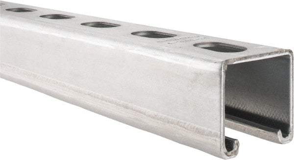 Thomas & Betts - 10' Long x 1-5/8" Wide x 1-5/8" High, 12 Gauge, Strip Steel, Half Slot Framing Channel & Strut - 0.105" Thick, Pre-Galvanized - Exact Industrial Supply