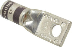 Thomas & Betts - 2 AWG Noninsulated Compression Connection Square Ring Terminal - 1/4" Stud, 1-1/2" OAL x 0.59" Wide, Tin Plated Copper Contact - Exact Industrial Supply