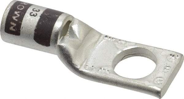 Thomas & Betts - 2 AWG Noninsulated Compression Connection Square Ring Terminal - 3/8" Stud, 1.65" OAL x 0.59" Wide, Tin Plated Copper Contact - Exact Industrial Supply