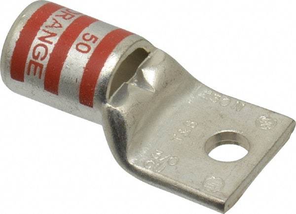 Thomas & Betts - 3/0 AWG Noninsulated Compression Connection Rectangle Ring Terminal - 1/4" Stud, 1-3/4" OAL x 0.92" Wide, Tin Plated Copper Contact - Exact Industrial Supply