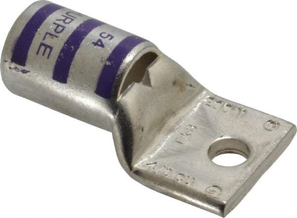 Thomas & Betts - 4/0 AWG Noninsulated Compression Connection Rectangle Ring Terminal - 1/4" Stud, 1.9" OAL x 1.03" Wide, Tin Plated Copper Contact - Exact Industrial Supply