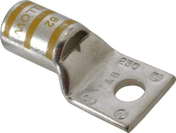 Thomas & Betts - 250 kcmil Wire Noninsulated Compression Connection Square Ring Terminal - 3/8" Stud, 2.28" OAL x 1.13" Wide, Tin Plated Copper Contact - Exact Industrial Supply