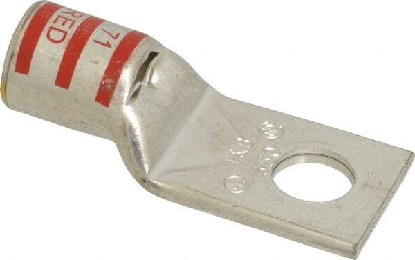 Thomas & Betts - 350 kcmil Wire Noninsulated Compression Connection Square Ring Terminal - 5/8" Stud, 3.21" OAL x 1.36" Wide, Tin Plated Copper Contact - Exact Industrial Supply