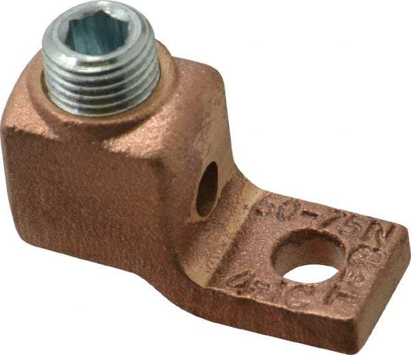 Thomas & Betts - 4-1 AWG Noninsulated Lug Connection Square Ring Terminal - 1/4" Stud, 1-5/8" OAL x 5/8" Wide, Tin Plated Copper Contact - Exact Industrial Supply