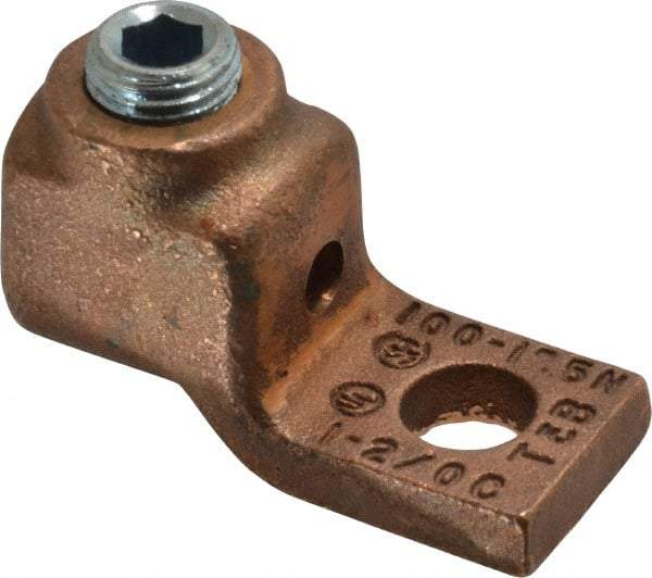 Thomas & Betts - 1-2/0 AWG Noninsulated Compression Connection Square Ring Terminal - 3/8" Stud, 1-15/16" OAL x 13/16" Wide, Copper Contact - Exact Industrial Supply