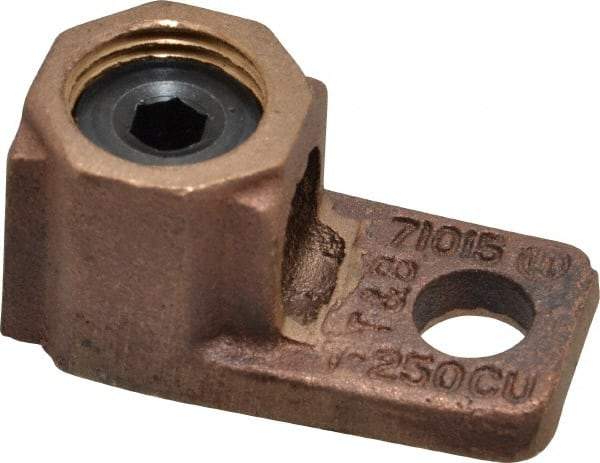 Thomas & Betts - 1 AWG Noninsulated Crimp Connection D Shaped Ring Terminal - 3/8" Stud, 2-1/32" OAL x 1" Wide, Copper Contact - Exact Industrial Supply