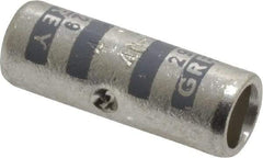 Thomas & Betts - 4 AWG Compatible, Noninsulated, Crimp-On Butt Splice Terminal - 2 Wire Entries, Copper Contacts, Tin Contact Plating, 1" OAL, Gray - Exact Industrial Supply