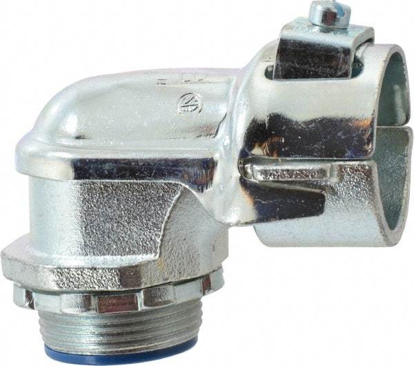 Thomas & Betts - 1-1/4" Trade, Malleable Iron Set Screw Angled FMC Conduit Connector - Insulated - Exact Industrial Supply