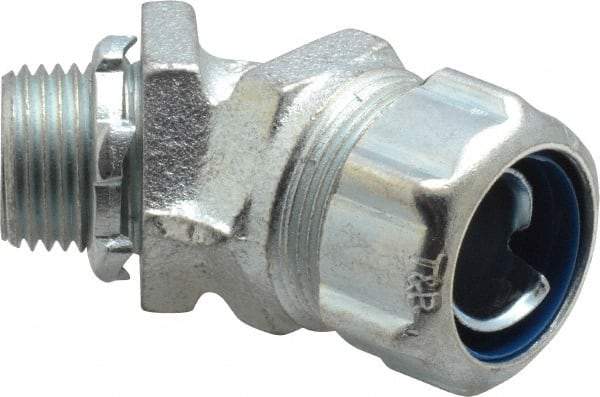 Thomas & Betts - 1/2" Trade, Malleable Iron Threaded Angled Liquidtight Conduit Connector - Noninsulated - Exact Industrial Supply