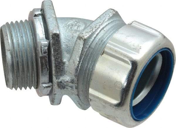 Thomas & Betts - 1" Trade, Malleable Iron Threaded Angled Liquidtight Conduit Connector - Noninsulated - Exact Industrial Supply