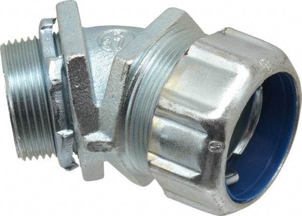 Thomas & Betts - 1-1/4" Trade, Malleable Iron Threaded Angled Liquidtight Conduit Connector - Noninsulated - Exact Industrial Supply