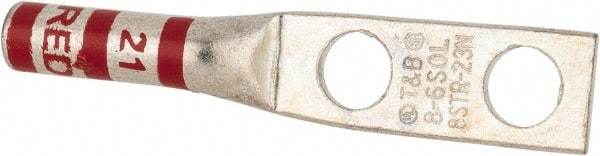 Thomas & Betts - 8 AWG Noninsulated Compression Connection Rectangle Ring Terminal - 1/4" Stud, 2.19" OAL x 0.42" Wide, Tin Plated Copper Contact - Exact Industrial Supply